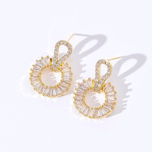 أقراط متدلية ذهبية للنساء، أقراط زركونيا مكعبة من الفضة الإسترليني مطلية بالذهب عيار 14 قيراط لحفلات الزفاف والحفلات الراقصة والحفلات هدية لها in Kuwait