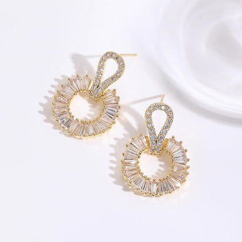 أقراط متدلية ذهبية للنساء، أقراط زركونيا مكعبة من الفضة الإسترليني مطلية بالذهب عيار 14 قيراط لحفلات الزفاف والحفلات الراقصة والحفلات هدية لها in Kuwait