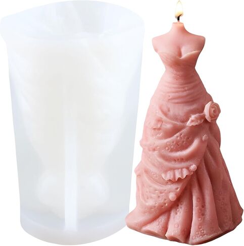 Wedding Dress Silicone Candle Mold Princess Dress Candle Mold Wedding Dress Resin Casting Mold for Candle Home Decorate Mold Candle Making Aromatherapy Gypsum Candles Clay Craft in Kuwait