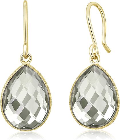 Gem Stone King 13.00 Cttw Green Prasiolite Dangle Earrings For Women | 18K Yellow Gold Plated Silver | Gemstone Birthstone | Pear Shape 16X12MM in Kuwait