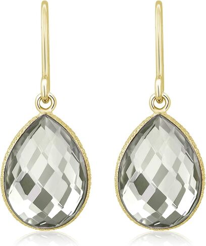 Gem Stone King 13.00 Cttw Green Prasiolite Dangle Earrings For Women | 18K Yellow Gold Plated Silver | Gemstone Birthstone | Pear Shape 16X12MM in Kuwait