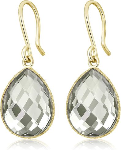 Gem Stone King 13.00 Cttw Green Prasiolite Dangle Earrings For Women | 18K Yellow Gold Plated Silver | Gemstone Birthstone | Pear Shape 16X12MM in Kuwait
