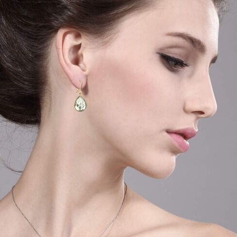 Gem Stone King 13.00 Cttw Green Prasiolite Dangle Earrings For Women | 18K Yellow Gold Plated Silver | Gemstone Birthstone | Pear Shape 16X12MM in Kuwait
