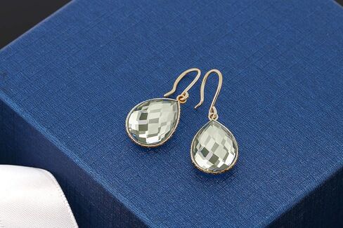 Gem Stone King 13.00 Cttw Green Prasiolite Dangle Earrings For Women | 18K Yellow Gold Plated Silver | Gemstone Birthstone | Pear Shape 16X12MM in Kuwait