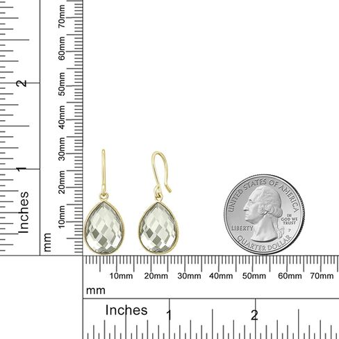 Gem Stone King 13.00 Cttw Green Prasiolite Dangle Earrings For Women | 18K Yellow Gold Plated Silver | Gemstone Birthstone | Pear Shape 16X12MM in Kuwait