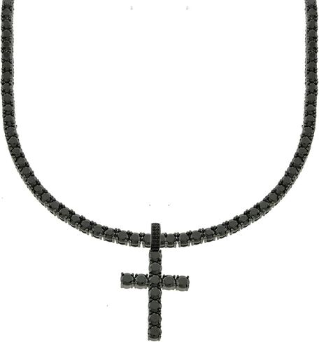 Unisex Silver Gold Black Rose Gold Finish Iced Out Lab Created Diamond Cross Pendant 4mm Tennis Chain 1 Row Necklace 16-24 inches in Kuwait