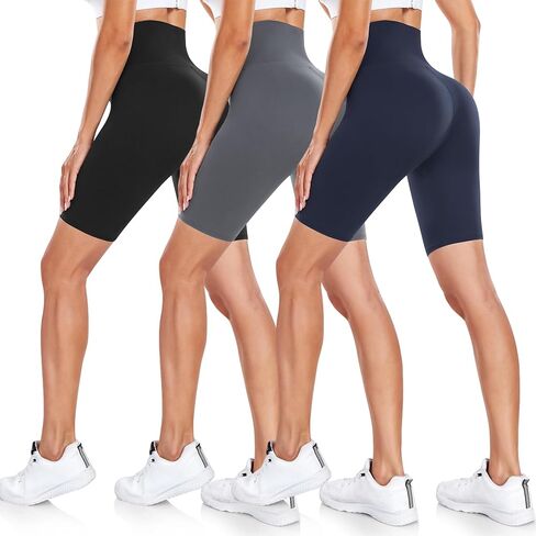 CTHH 3 قطع من شورتات راكبي الدراجات النارية للسيدات - 5 بوصات/8 بوصات عالية الخصر للتمارين الرياضية والجري واليوجا المضغوطة من الألياف اللدنة in Kuwait