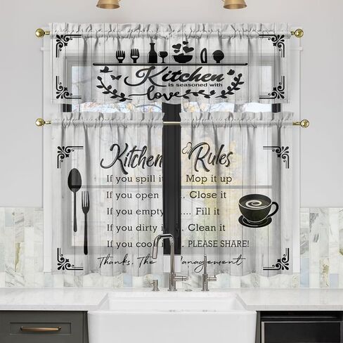 قواعد المطبخ الستائر الستائر والطبقات مجموعة للنوافذ، مقهى نافذة الحمام الستار الستارة 3 قطعة مجموعات، ديكور المطبخ لغرفة المعيشة، 54 بوصة × 36 بوصة in Kuwait