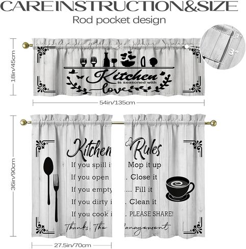 قواعد المطبخ الستائر الستائر والطبقات مجموعة للنوافذ، مقهى نافذة الحمام الستار الستارة 3 قطعة مجموعات، ديكور المطبخ لغرفة المعيشة، 54 بوصة × 36 بوصة in Kuwait
