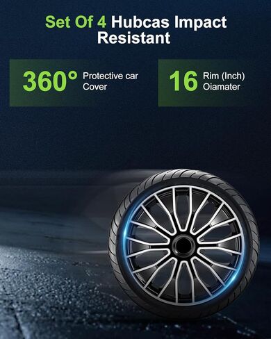 SCITOO 16" Wheel Cover Set of 4 Replacement 16 Inch Hubcaps Universal-Fit for Cars Trucks SUVs with Black Color in Saudi Arabia