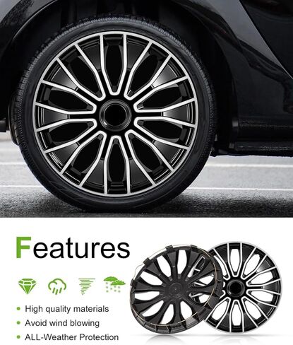 SCITOO 16" Wheel Cover Set of 4 Replacement 16 Inch Hubcaps Universal-Fit for Cars Trucks SUVs with Black Color in Saudi Arabia