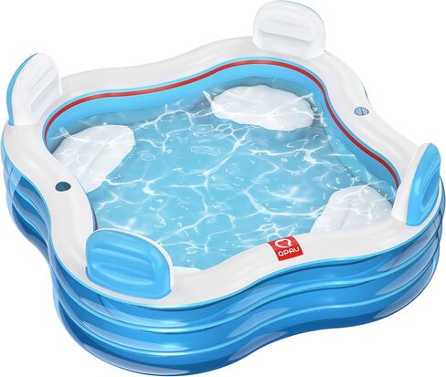 QPAU Inflatable Swimming Pool, Full-Sized Blow Up Pool with Seats and Backrests, Kiddie Pool for Outdoor & Backyard, for Family Summer Time Fun, Cyan in Kuwait