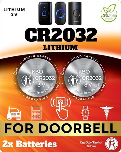 Wireless Doorbell Button Batteries (2-Pack) CR2032 – DEFIANT, Heath Zenith, Honeywell, LETSWILL, PHILIPS, SECRUI, TECKNET – Wireless Doorbell Button Battery Replacement Kit in Kuwait
