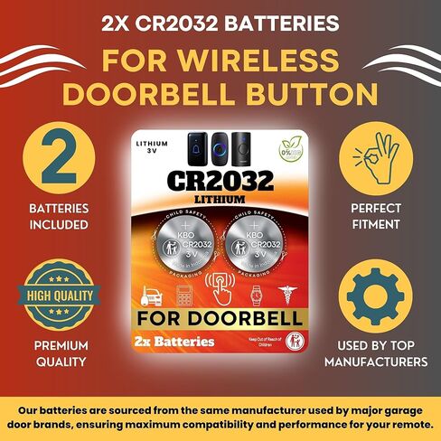 Wireless Doorbell Button Batteries (2-Pack) CR2032 – DEFIANT, Heath Zenith, Honeywell, LETSWILL, PHILIPS, SECRUI, TECKNET – Wireless Doorbell Button Battery Replacement Kit in Kuwait