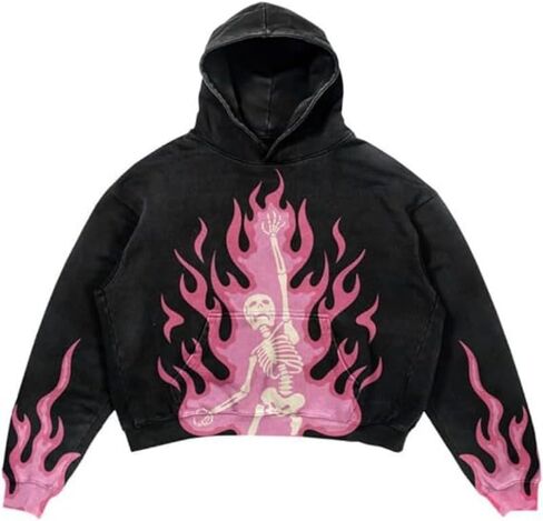 Y2K hip-hop retro hoodie, casual letter printed skull fashion sports pullover, couple Harajuku clothing in Saudi Arabia
