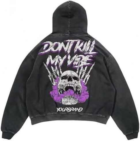 Y2K hip-hop retro hoodie, casual letter printed skull fashion sports pullover, couple Harajuku clothing in Saudi Arabia