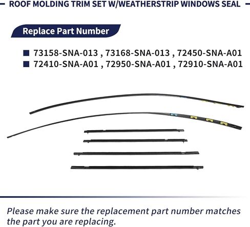 73158-SNA-013, 73168-SNA-013, 1 Pair Drip Side Molding Fit for Honda Civic 2006 2007 2008 2009 2010 2011 Left & Right Roof Molding Side Set w/Weatherstrip Window Molding Trim Seal Belt in Saudi Arabia