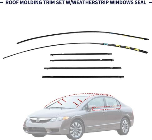 73158-SNA-013, 73168-SNA-013, 1 Pair Drip Side Molding Fit for Honda Civic 2006 2007 2008 2009 2010 2011 Left & Right Roof Molding Side Set w/Weatherstrip Window Molding Trim Seal Belt in Saudi Arabia
