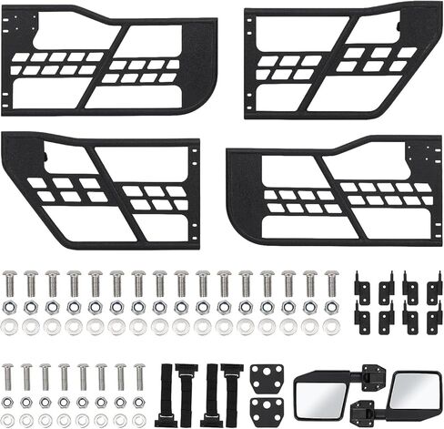 أبواب درب أنبوبي للطرق الوعرة مع مرآة رؤية جانبية متوافقة مع 2018-2026 Wrangler JL JLU & Gladiator JT 4 أبواب - مجموعة من 4 أبواب نصف أنبوبية سميكة للمغامرة in Kuwait