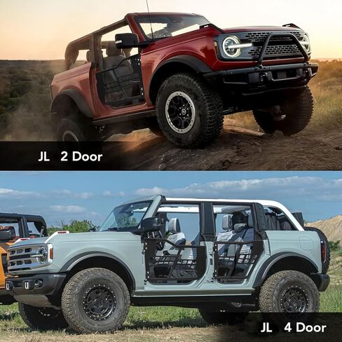 أبواب درب أنبوبي للطرق الوعرة مع مرآة رؤية جانبية متوافقة مع 2018-2026 Wrangler JL JLU & Gladiator JT 4 أبواب - مجموعة من 4 أبواب نصف أنبوبية سميكة للمغامرة in Kuwait