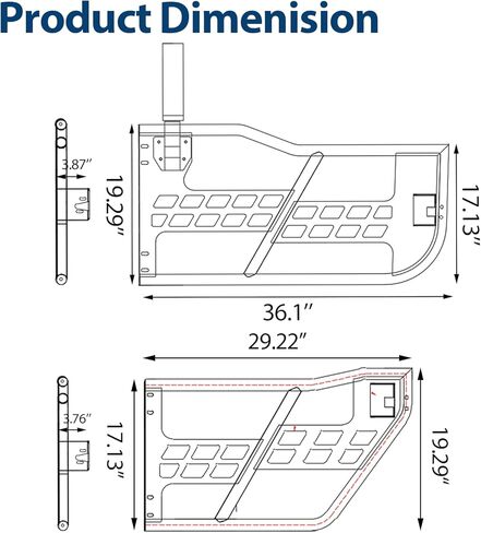 أبواب درب أنبوبي للطرق الوعرة مع مرآة رؤية جانبية متوافقة مع 2018-2026 Wrangler JL JLU & Gladiator JT 4 أبواب - مجموعة من 4 أبواب نصف أنبوبية سميكة للمغامرة in Kuwait