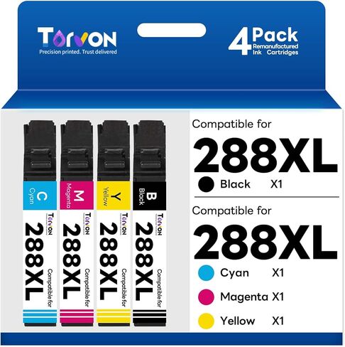 استبدال خرطوشة الحبر المعاد تصنيعها لخراطيش الحبر Epson 288 المتوافقة مع طابعة Expression XP-440 XP-330 XP-430 XP-434 XP-340 XP-446 (4 عبوات، أسود، سماوي، أرجواني، أصفر) in Kuwait