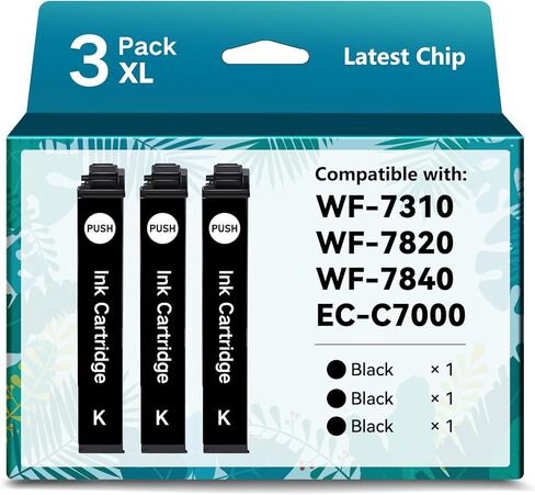 معاد تصنيعها لخراطيش الحبر الأسود 812XL لحزمة خراطيش الحبر Epson 812XL Combo Pack for Epson 812 812XL T812XL ذات السعة العالية لإبسون WF-7820 WF-7840 WF-7310 EC-C7000 (3 أسود) in Kuwait