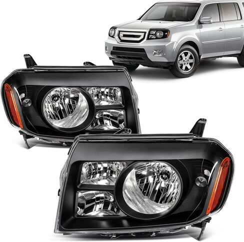 Fits for 2009-2011 Honda Pilot Headlight Assembly,Halogen Headlamp Replacement Driver Passenger Side Black Housing Amber Reflector #HO2518125 33150-SZA-A01 HO2519125 33100-SZA-A01 in Kuwait