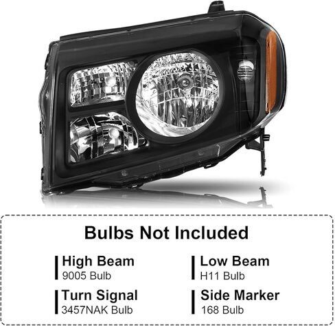 Fits for 2009-2011 Honda Pilot Headlight Assembly,Halogen Headlamp Replacement Driver Passenger Side Black Housing Amber Reflector #HO2518125 33150-SZA-A01 HO2519125 33100-SZA-A01 in Kuwait