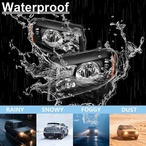 Fits for 2009-2011 Honda Pilot Headlight Assembly,Halogen Headlamp Replacement Driver Passenger Side Black Housing Amber Reflector #HO2518125 33150-SZA-A01 HO2519125 33100-SZA-A01 in Kuwait