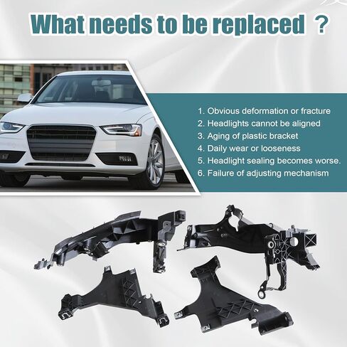GXARTS 4 Pcs Front Right & Left Headlight Mounting Support Plate Bracket Set Compatible with Audi A4 S4 2013 2014 2015 Headlight Guide Support Bracket Replace 8T0941453B in Saudi Arabia