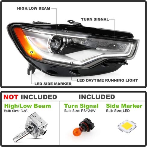 ACANII - For [HID/Xenon w/o AFS Model] 2012-2015 Audi A6 S6 LED DRL Projector Headlight Headlamp Assembly Passenger Side in Kuwait