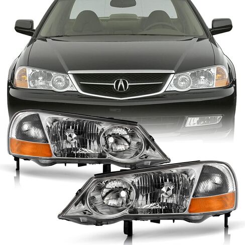 ACANII - For [ HID Xenon Model] 2002-2003 Acura TL Chrome Headlights Headlamps Replacement Pair Driver + Passenger Side in Kuwait