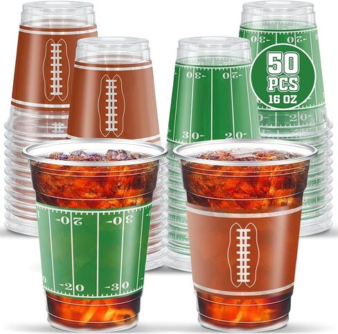 ArtCreativity 50 PCS 16oz Football Party Curs - كرة القدم كومة كؤوس الحفلات للخلع - كرة القدم التي يمكن التخلص منها في أكواب الحفلات البلاستيكية - تصاميم لزخارف طاولة عيد ميلاد كرة القدم in Saudi Arabia