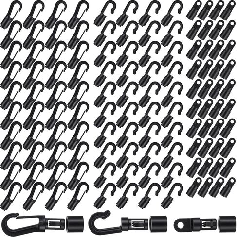 120 Pcs Bungee Shock Cord Hooks, 3 Type Plastic Terminal Ends Hook for 1/4 Inch to 5/16 Inch Cord, S Open, Bendy and Straight Hooks for Kayak, Marine, Camping in Kuwait