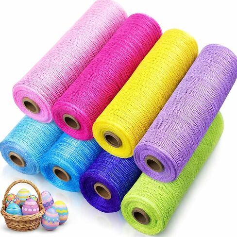 Timgle 8 Rolls Easter Deco Mesh Ribbon for Wreath Making 10in x 30ft Colored Poly Burlap Mesh Roll Foil Bow Making Fabric Supplies DIY Crafts for Spring Summer Valentines Supplies Decor(Light Color) in Kuwait