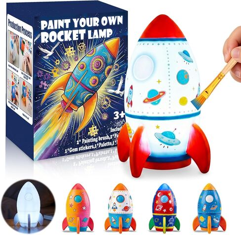 AluAbi Paint Your Own Rocket Lamp - Art & Crafts Painting Kits for Kids, DIY Night Light, Creative Art Supplies School Activities, Birthday Easter Christmas Holiday Gift for Girls Boys Ages 4 5 6 7 8+ in Kuwait