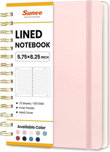 SUNEE Journaling Notebooks, A5 Lined Spiral Notebook for Women, 146 Pages College Ruled Hardcover Notebook for Work, Note Taking, Journaling and Office School Supplies, A5 - Pink in Kuwait