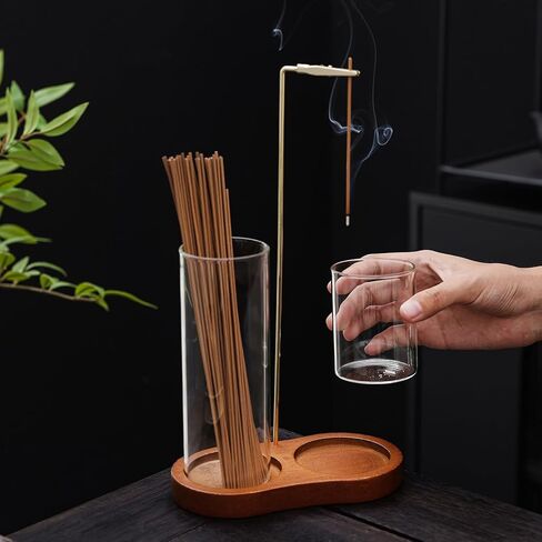 Wooden Incense Stick Holder, Dual Glass Cylinders for Anti-Ash Flying and Incense Sticks Storage, Upside Down Incense Stick Burner for Yoga, Spa, Meditation & Room Décor in Kuwait