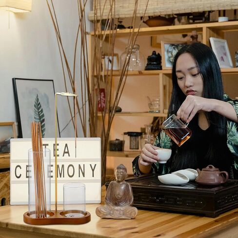 Wooden Incense Stick Holder, Dual Glass Cylinders for Anti-Ash Flying and Incense Sticks Storage, Upside Down Incense Stick Burner for Yoga, Spa, Meditation & Room Décor in Kuwait