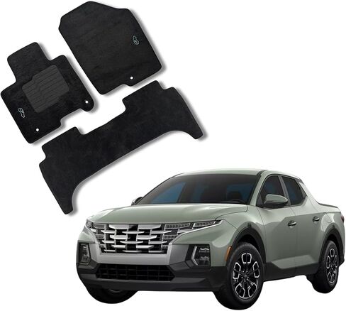 سجادات أرضية السجاد من إيكوماتس لسيارة 2022 2023 2024 2025 2026 Hyundai Santa Cruz، مع وسادة كعب للسائق غير قابلة للانزلاق، مجموعة أمامية وخلفية، أسود in Kuwait