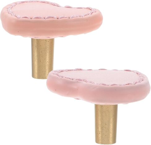 2pcs Heart Shaped Drawer Pulls Brass Single Hole Furniture Handles for Room Wardrobe and Dresser, Pink Leather Thickened Cabinet Knobs for Nursery Drawers in Kuwait