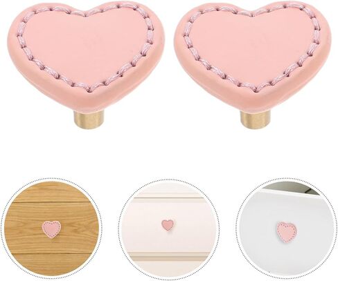 2pcs Heart Shaped Drawer Pulls Brass Single Hole Furniture Handles for Room Wardrobe and Dresser, Pink Leather Thickened Cabinet Knobs for Nursery Drawers in Kuwait