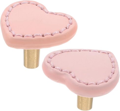 Heart-Shaped Cabinet Handles and Drawer Knobs, Thickened Brass and Pink Leather Pulls, 2pcs Set for ’s Wardrobe, Dresser, and Closet Doors in Kuwait