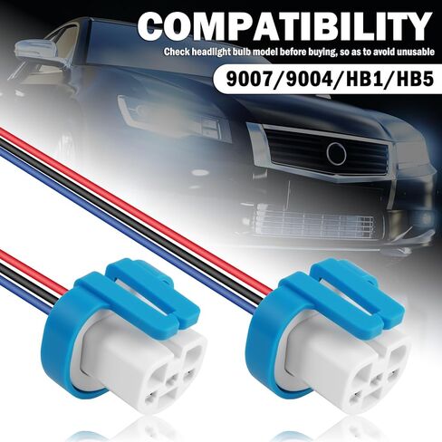 2PCS Headlight Wiring Harness Ceramic,3-Pin 9007 9004 HB1 HB5 Headlight Connector Plug for Replacement of Old Damaged,Universal Plug & Play Headlights Socket Car Accessories in Kuwait
