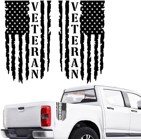 GRITKULTURE Veteran Distressed American Flag Vinyl Decal 2 Pack 17.5in x 12in for Trucks, Tailgate, Cars, US, USA Compatible with Most Pickups (Original Black) in Kuwait