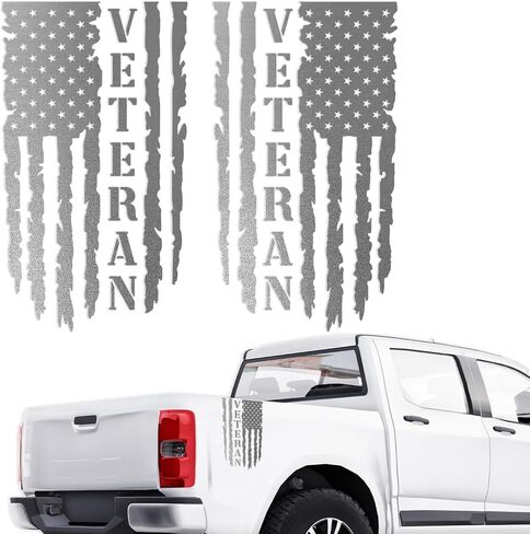 GRITKULTURE Veteran Distressed American Flag Vinyl Decal 2 Pack 17.5in x 12in for Trucks, Tailgate, Cars, US, USA Compatible with Most Pickups (Original Black) in Saudi Arabia