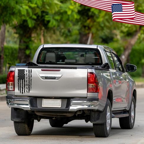 GRITKULTURE Veteran Distressed American Flag Vinyl Decal 2 Pack 17.5in x 12in for Trucks, Tailgate, Cars, US, USA Compatible with Most Pickups (Original Black) in Saudi Arabia