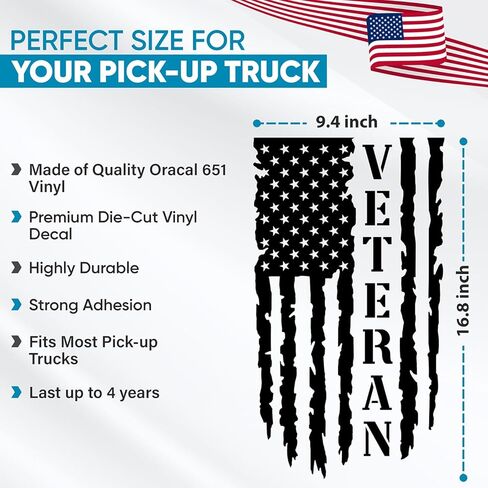 GRITKULTURE Veteran Distressed American Flag Vinyl Decal 2 Pack 17.5in x 12in for Trucks, Tailgate, Cars, US, USA Compatible with Most Pickups (Original Black) in Saudi Arabia