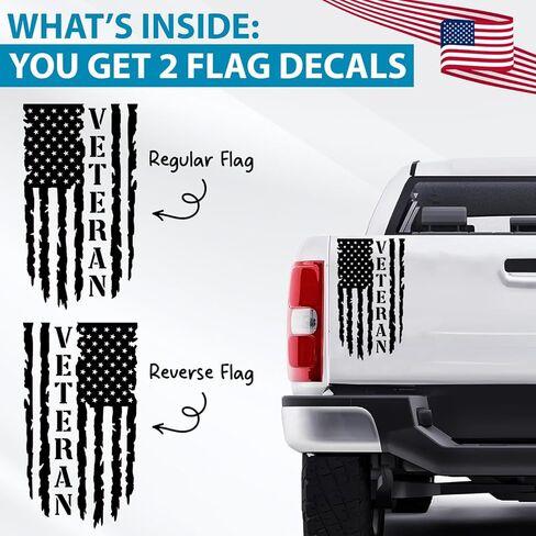 GRITKULTURE Veteran Distressed American Flag Vinyl Decal 2 Pack 17.5in x 12in for Trucks, Tailgate, Cars, US, USA Compatible with Most Pickups (Original Black) in Saudi Arabia